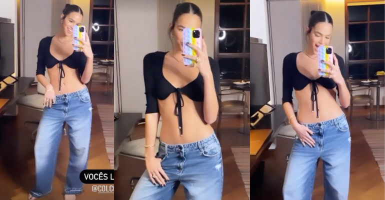 Bruna Marquezine surpreende ao surgir de calça jeans de cintura