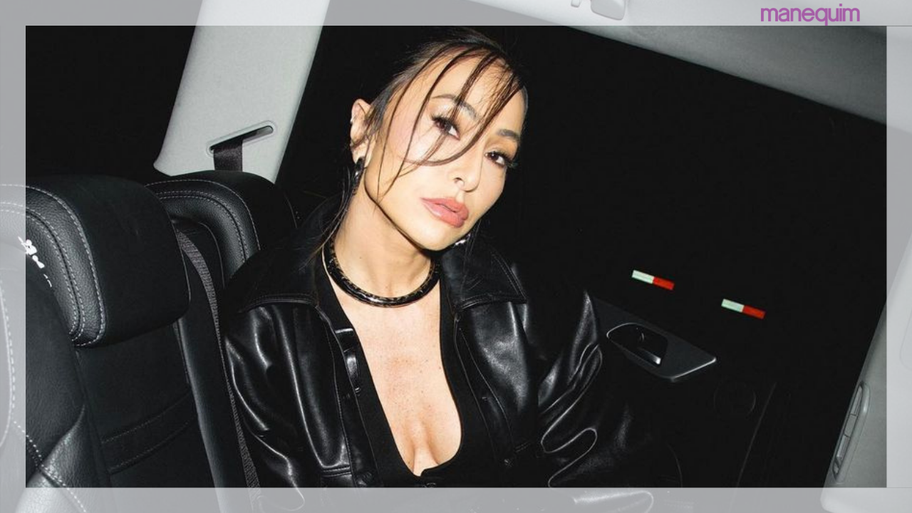Sabrina Sato ousa no all black com direito a alfaiataria e jaqueta de couro!