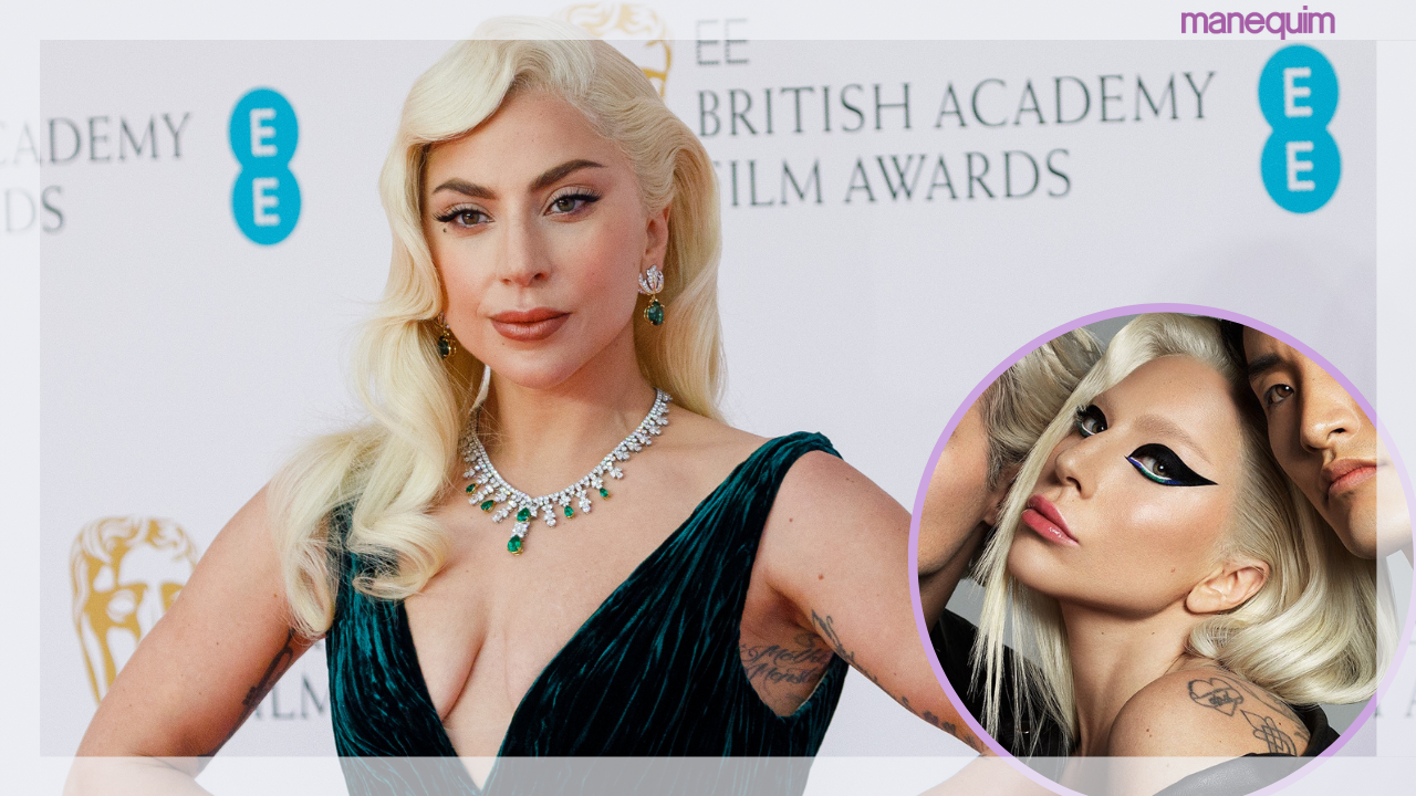 Lady Gaga aposta em delineados grossos que cobrem as pálpebras