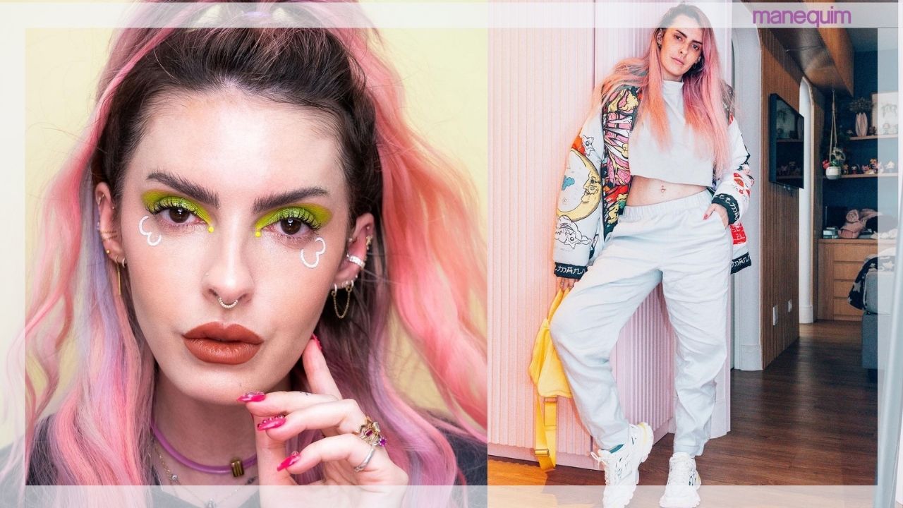 Rainha dos acessórios: Karen Bachini usa camisa cropped e calça de couro