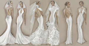 Plumas, brilho e pérolas: Jennifer Lopez em três vestidos de noiva luxuosos 
