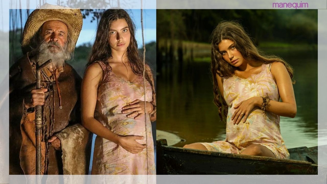 Globo divulga fotos do parto da personagem Juma, Alanis Guillen, da novela Pantanal