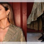 Mari Gonzalez e o vestido verde musgo com babados na Paris Fashion Week