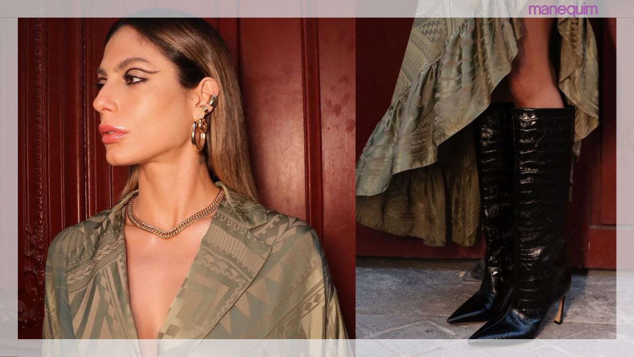 Mari Gonzalez e o vestido verde musgo com babados na Paris Fashion Week