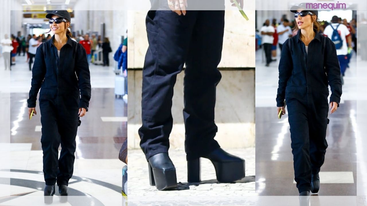 Você usaria? Sabrina Sato desembarca no aeroporto do Rio de Janeiro com sapato diferentão