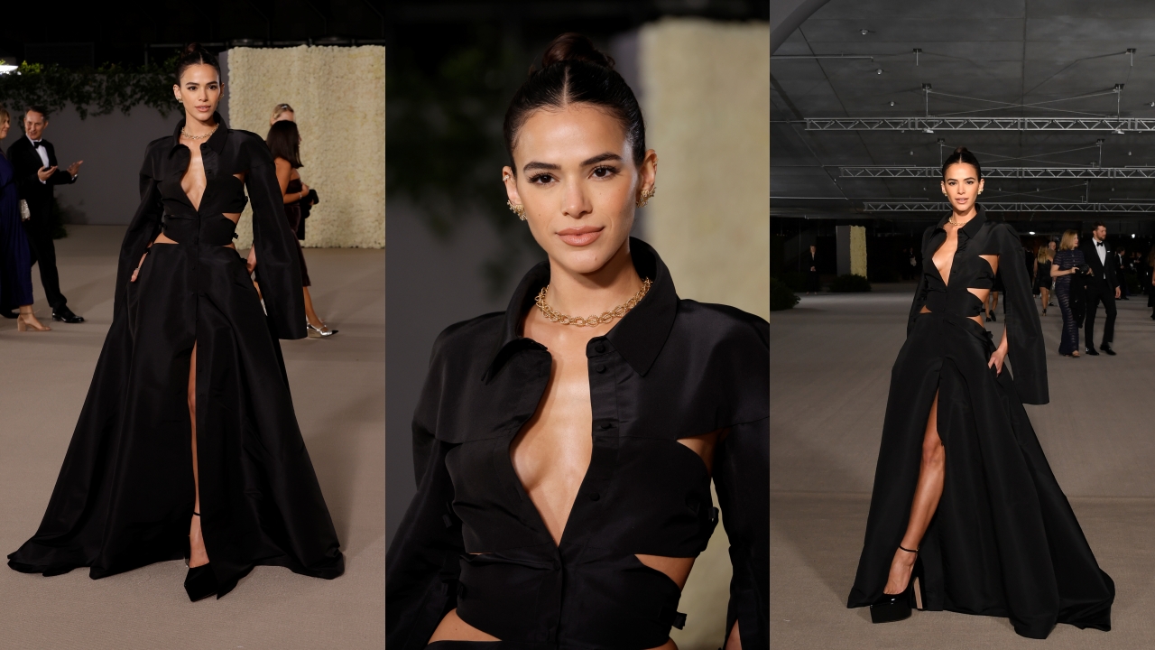 Bruna Marquezine esbanja beleza em all-black da Valentino em gala de Hollywood
