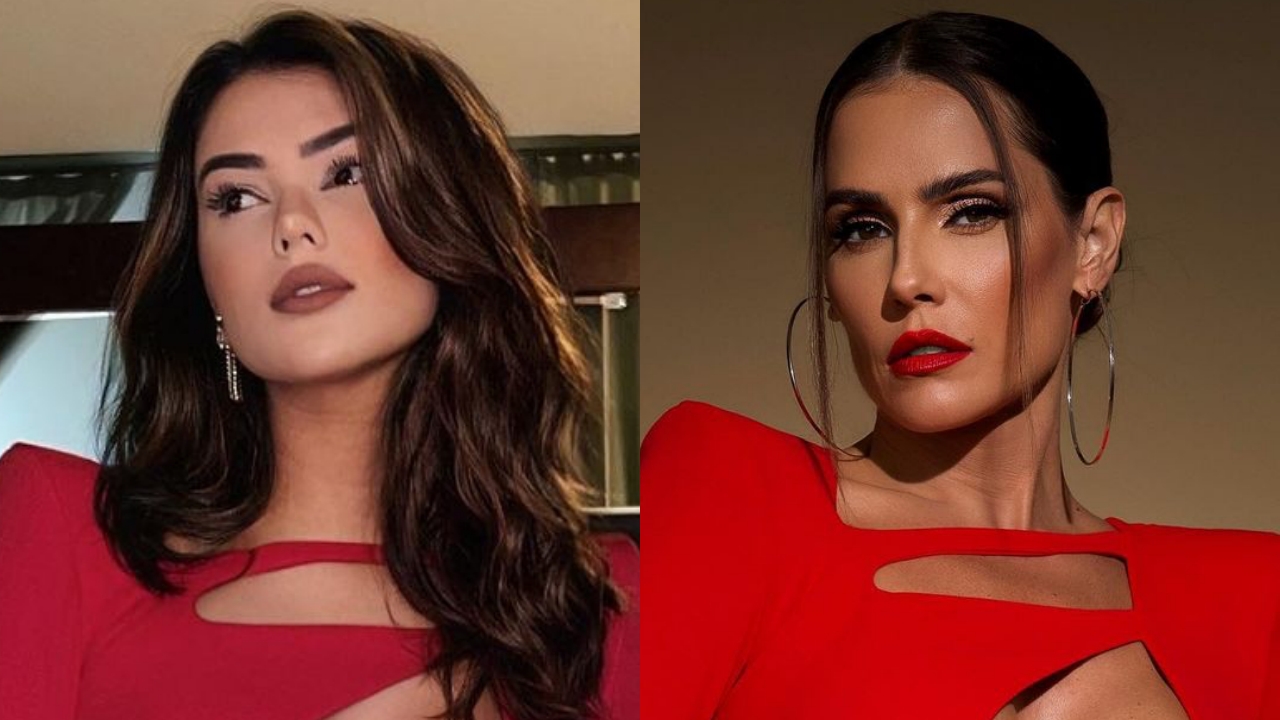 Promoção? Eslo Marques e Deborah Secco usam mesmo look durante festa de Natal